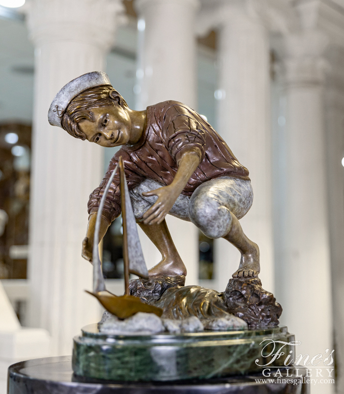 Bronze Statues  - Boy Playing With Sailboat Bronze Statue - BS-1338